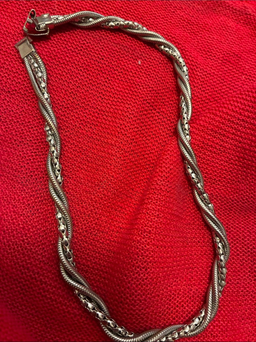 Vtg 1960s Shiny Silver Twisted Multi Rope Chain Choker Necklace
